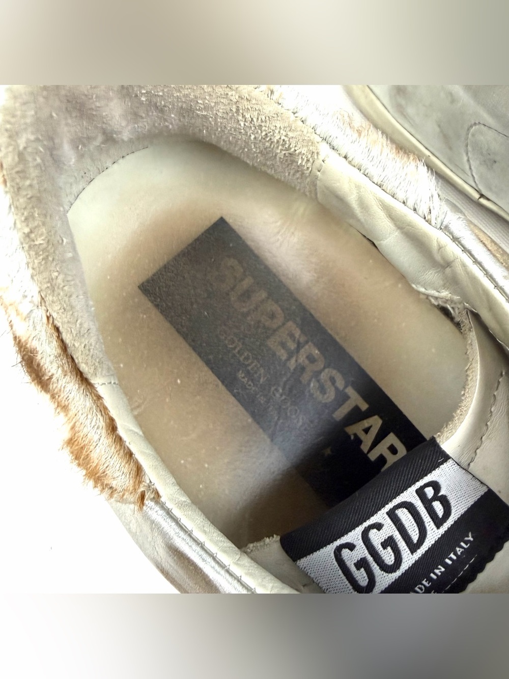 Golden Goose Superstar Sneakers White Silver Calf Hair Size 40 - Picture 4 of 10